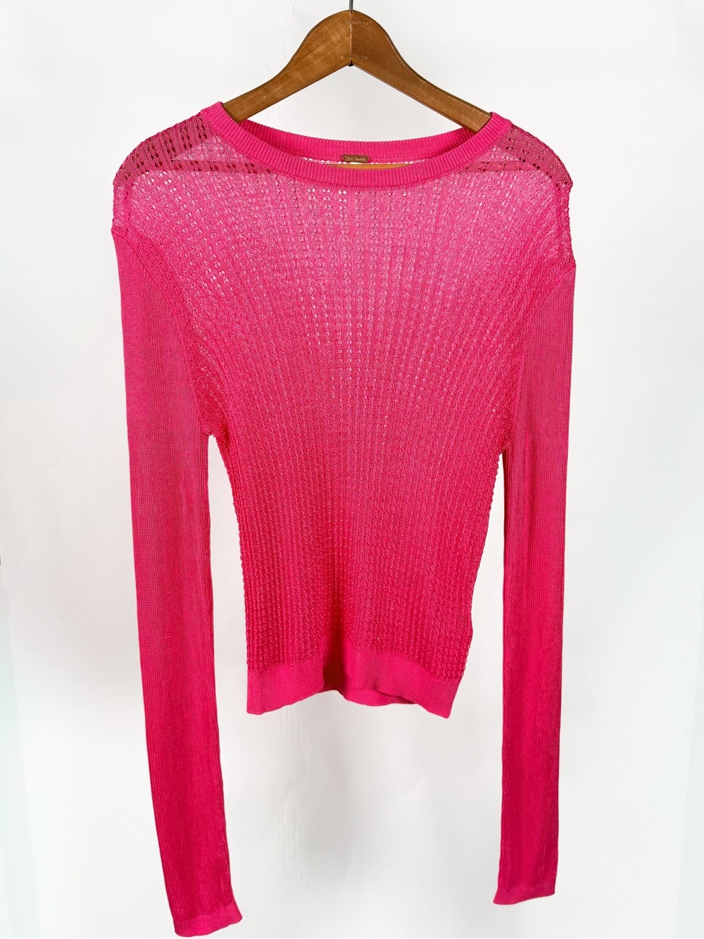 Free People Hot Pink Open-Weave Long Sleeve Top/ New Without Tags/ Never Worn